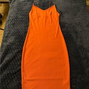 Mind Code Vibrant Orange Midi Dress